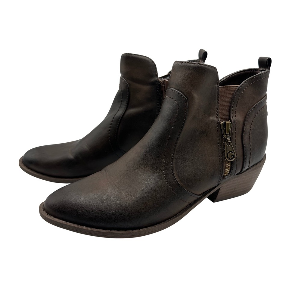 Guess Brown Ankle Booties Heel Side Zip Western Womens‎ Size 7.5M